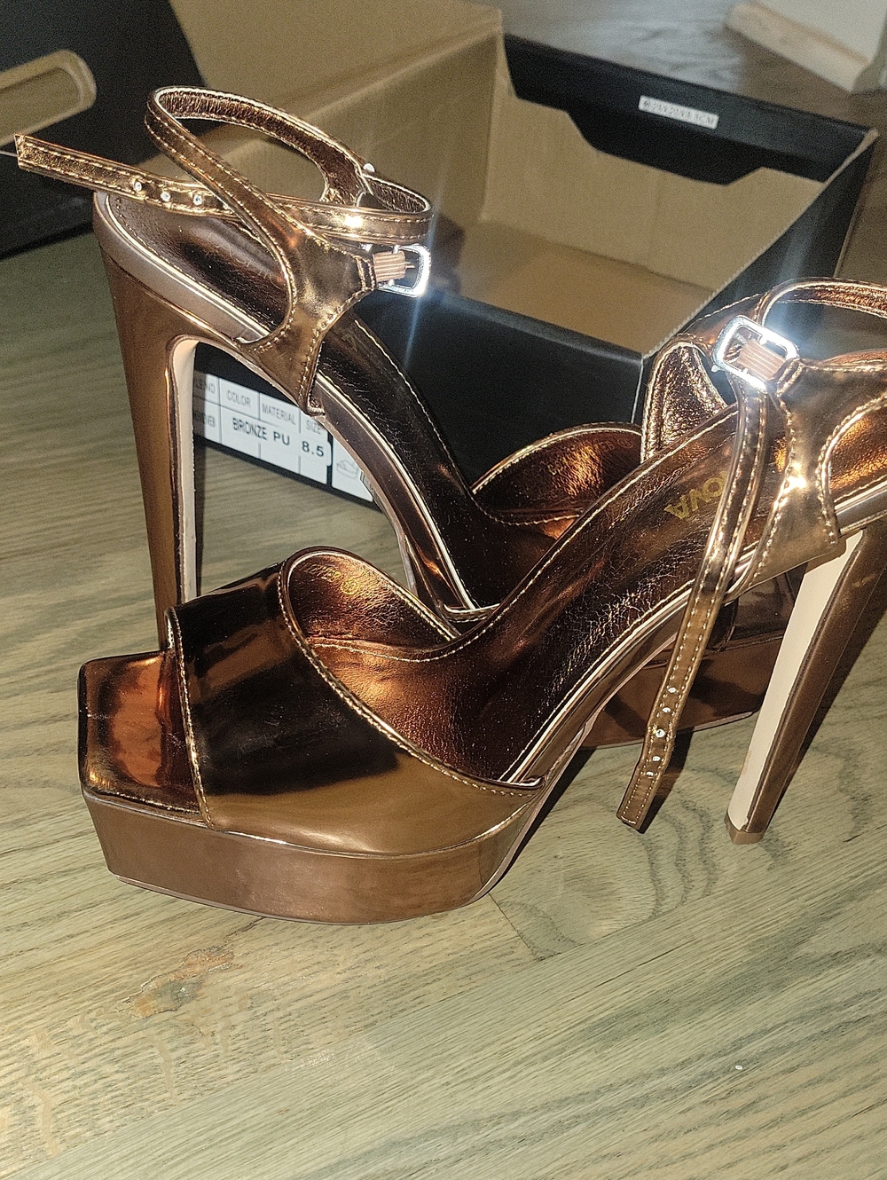 Metallic Bronze Platform Sandals - Women